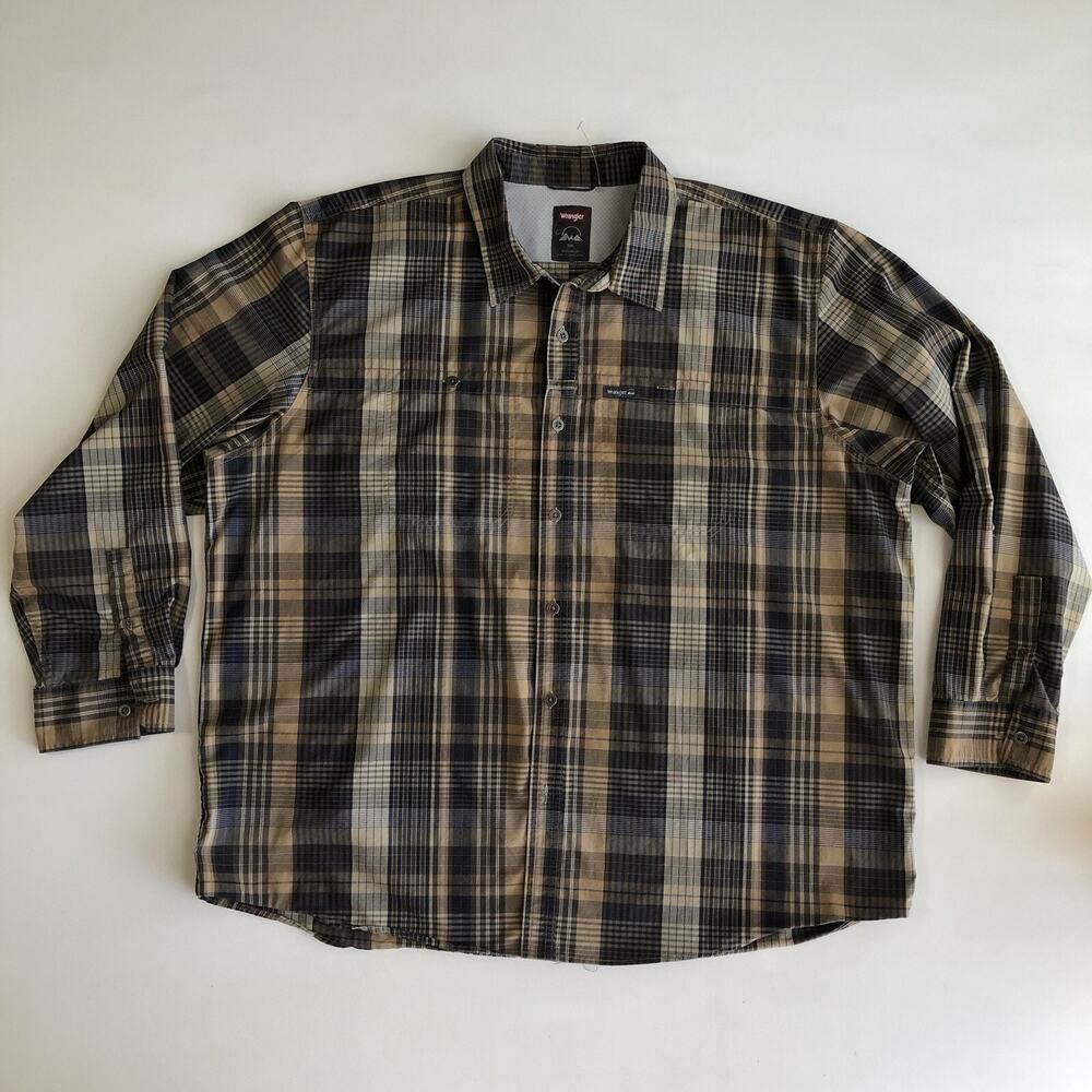 Wrangler Men’s Beige/Brown Plaid LS Regular Fit Shirt Sz 3XL
